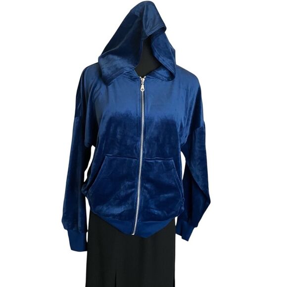 Felina Hoodie Zip-Up Blue Velour Size Medium - Picture 4 of 8